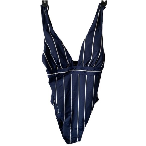 New $155 Lauren Ralph Lauren Banded Modern Plunge Neck One-Piece Swimsuit Sz. 12 - Picture 5 of 7